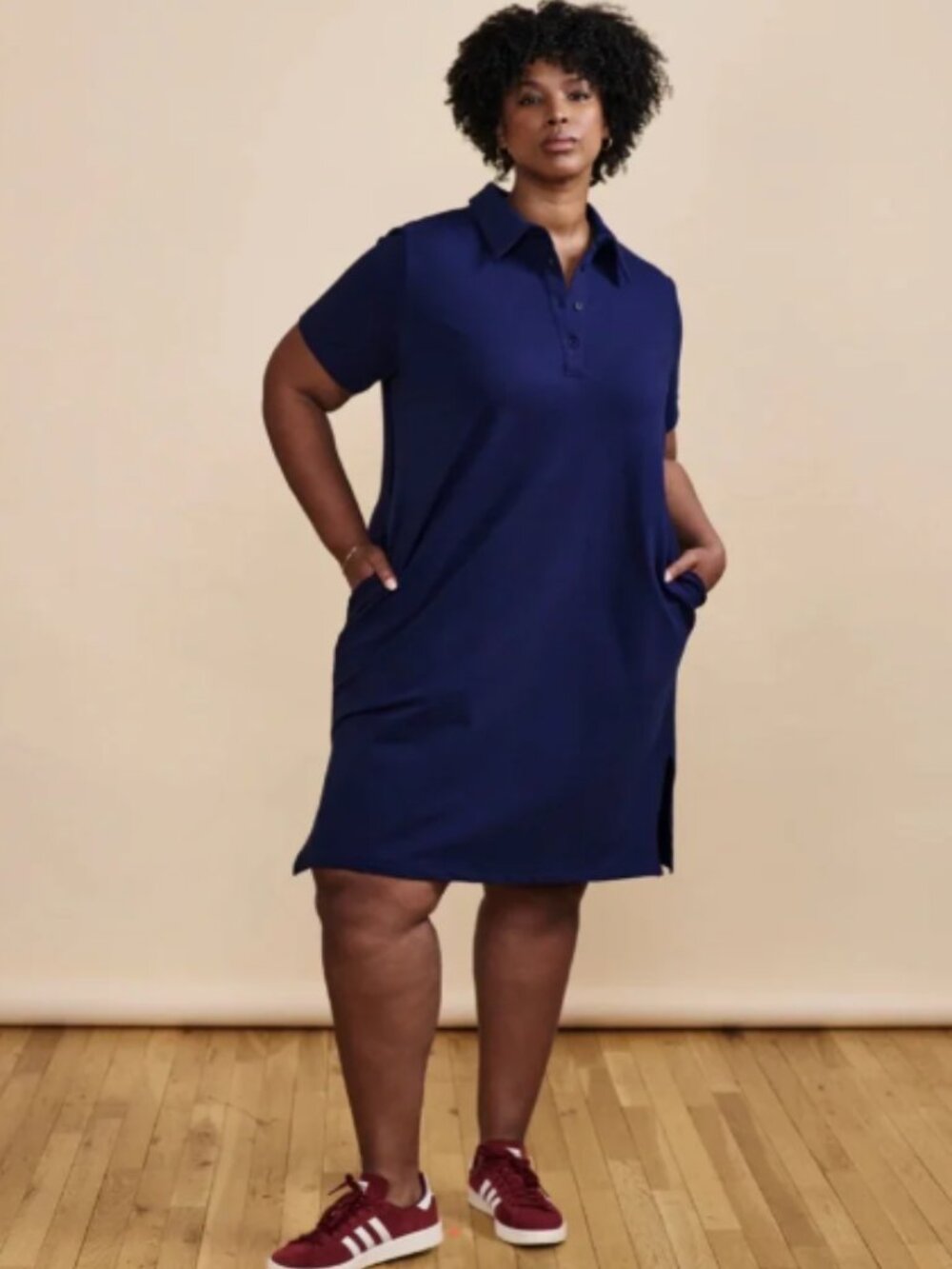 Universal Standard Cenote Blue French Terry Polo Dress M 18/20 Pockets